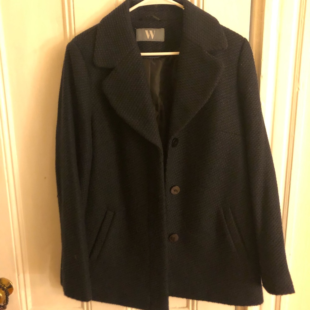 Women Navy Tweed Coat Size 14 (42)